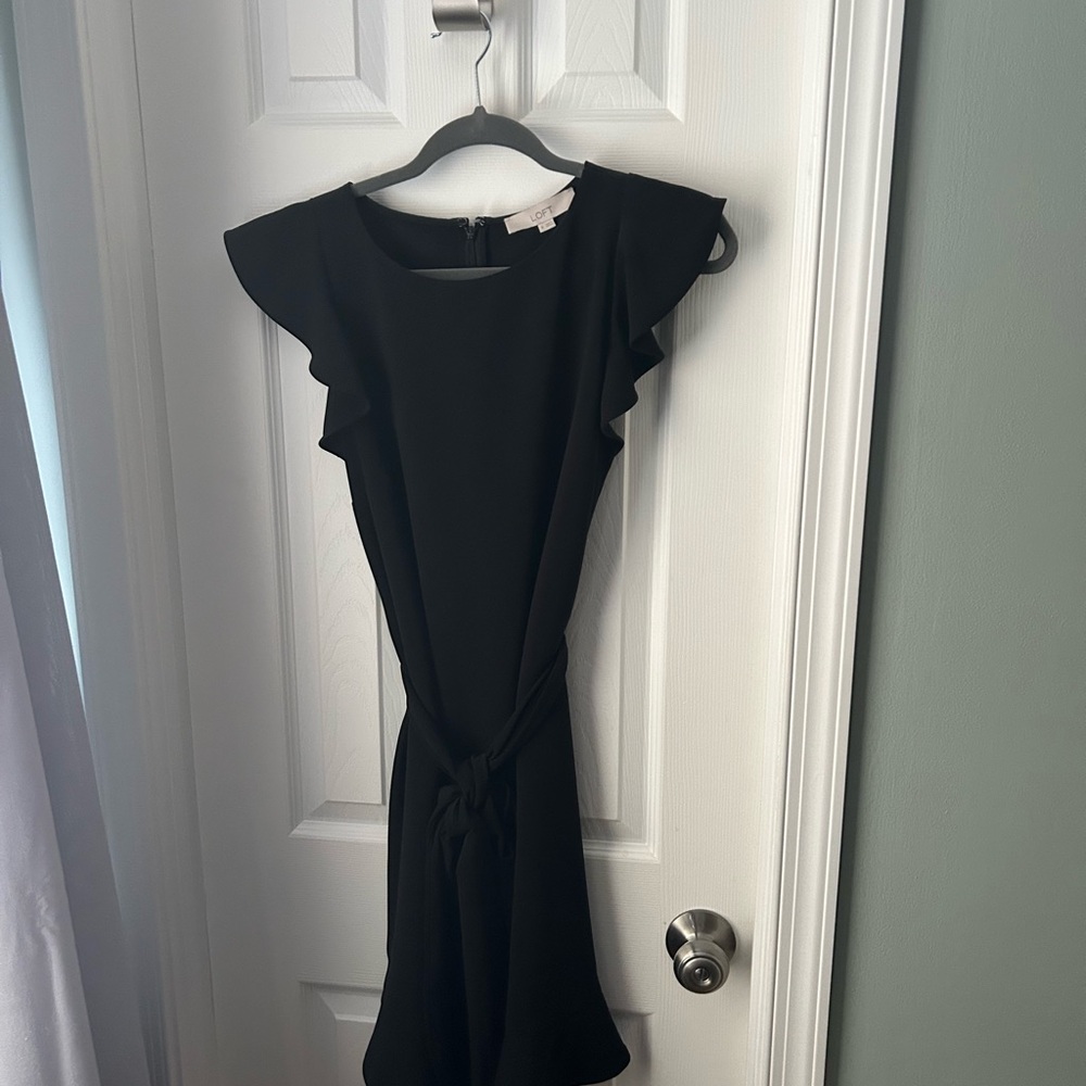 LOFT Black Ruffle Sleeve Mini Dress